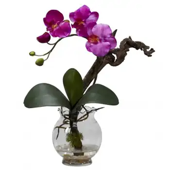 Изкуствена договореност phalaenopsis с Нагънат Ваза, Лилава Ваза Plantas за цветове Flores Wedding flowers decoration f