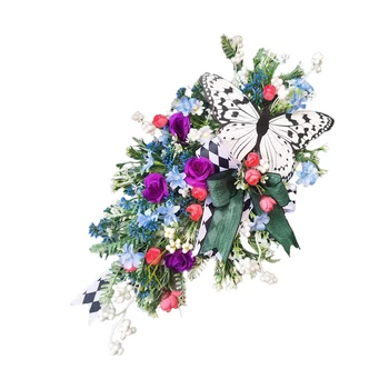 Имитативната Венец от пластмаса, Изкуствени цветя за декорация с пеперуда, Изискана за Пролетта, лятото, есента
