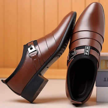 Класически Кожени обувки за Мъже, Oxfords без Шнур с остри пръсти, Официална Сватба парти, Бизнес Ежедневни Модел Обувки за Мужчи