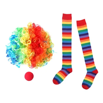 Клоун се облича Подпори, Аксесоари за Cosplay, Перука, на гъба, Носа, Чорапи до коляното, Високи Чорап, Цирк клоун, костюмиран