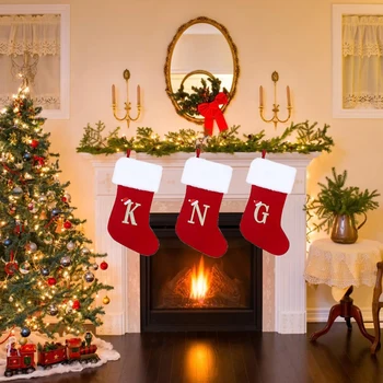 Коледна висулка-чорап, Червени Чорапи с азбука, Коледно Дърво, Подвесное украса за дома, подарък за Коледа за Нова година 2024 Навидад