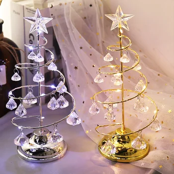 Коледно дърво, Кристал лека нощ, украса за масата, Led Кристални Елха, Коледни подаръци, Празнична лампа за украса на стаята