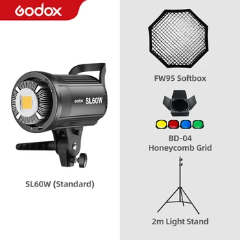 Комплект led Осветление за Видео Godox SL60W, Бяла Версия, постоянна светлина + Светлинна поставка + Комплект оборудване за фото студио FW95 Bowens Softbox