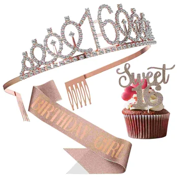 Комплект бижута за парти по случай рождения ден на Sweet 16 Ornaments Съдържа корона, украшающую торта, колан-topper за жени