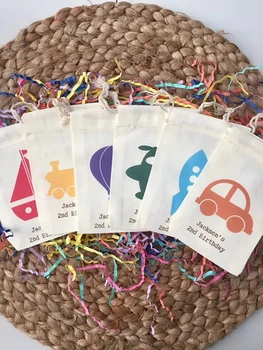 Комплект от 10 потребителски текстови чанти за транспортиране на Подаръци за партита на лодка, Кола, Ракета, със Самолет, с балон и Влак - Муслиновые Памучни чанти