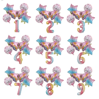 Комплект цветни балони от 6 бижута с номер честит рожден Ден