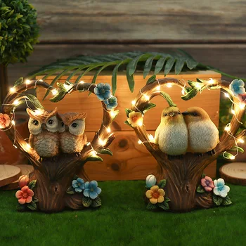 Креативен градински орнамент от смола, двойка Птици, Слънчева светлина, Бухал, Градински пейзаж, подарък за Свети Валентин, занаяти