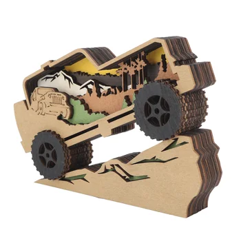 Креативен украшение за дървена кола от чемшир Нежна дървена модел автомобил Здрава защита на околната среда за всекидневната, за да се учат