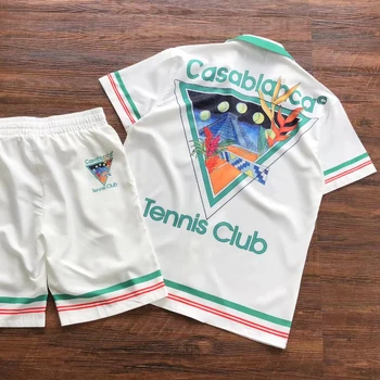 Летен Тенис клуб Казабланка Хавайски ризи на Мъже, Жени Лого Casa Blanca Тениска с принтом Обърнати триъгълна Пирамида Тениски с вътрешната биркой