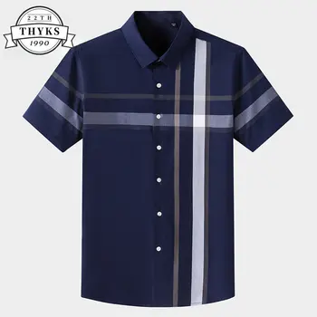 Летни Мъжки ризи, ежедневни клетчатая тънка блуза от високо качество с къс ръкав, Модерен бизнес Офис Ежедневни Оригинална риза, мъжки дрехи