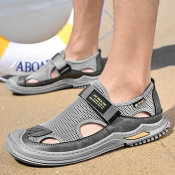 Летни мъжки сандали, дишаща лека ежедневни обувки, удобни нескользящая обувки за плуване, плажна туризъм обувки, обувки на плоска подметка