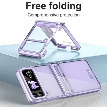 Луксозен Гальванический калъф за телефон Samsung Galaxy Z Flip 4 3 Flip4 Flip3 5G с прозрачна тръба на шарнирна връзка, защита от падане