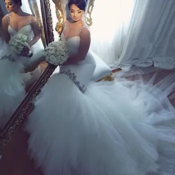 Луксозна сватбена рокля на Русалка с аппликацией от перли и кристал поръчкови Сватбена рокля с дълъг влак, рокли по поръчка 2024