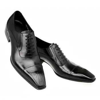 Луксозни маркови дизайнерски мъжки кожени обувки с квадратни пръсти, Класическа ежедневни обувки в стил ретро, Бизнес Офис Кожени обувки, работни обувки с ниски берцем