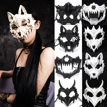 Маска за Хелоуин маска, маска на половината на лицето, Защото Бог Дракон, Свиреп Тигър, Нощен вилица, Човек Тенгу, Маска на Вълк, маски с черепа