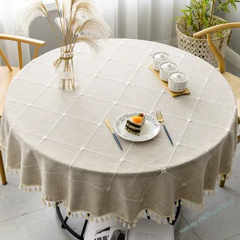 Модерна проста малка кръгла покривка за маса от памук и лен, кръгла решетчатая покривка за чай маса, скандинавски покривка за дома