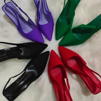 Модни дамски сандали на висок ток с остър пръсти 2023, Европейски и американски стил, Нова универсална дамски обувки