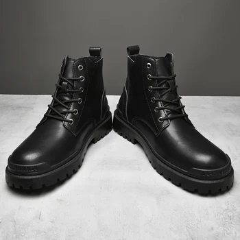 Модни удобни зимни обувки от спилка, мъжки обувки в британския стил, чисто нови обувки на меху, топли износоустойчиви черни обувки, мъжки