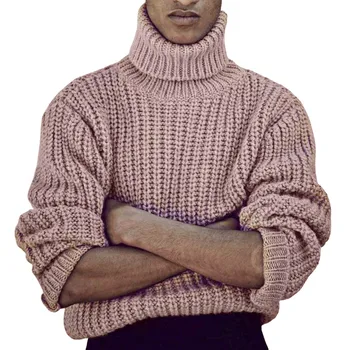 Мъжката есенно-зимния пуловер с висока воротом, на база жилетка, обикновен дебел топъл тънък пуловер, мъжки зимни палта голям и висок растеж