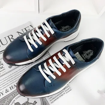 Мъжки Ежедневни обувки на плоска подметка От естествена телешка кожа, с променящ се цвят, дантела с Ръчно изработени Обувки с добро качество, обувки за мъже