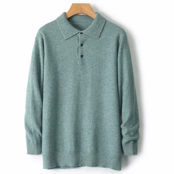 Мъжки Топъл пуловер от 100% чиста вълна, пуловер с яка-поло, Есен-Зима, Нов вязаный топ, Ежедневни Свободни мъжки ризи голям размер, яке