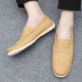 Мъжки летни обувки от висококачествена естествена кожа ръчно изработени, луксозни мъжки обувки, Ежедневни градинска обувки за шофиране с плоска подметка