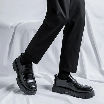 Мъжки модел обувки, Кожени обувки с дебела подметка, Бизнес мъжки обувки дантела, Оксфордские обувки с платформа, Мокасини, Ежедневни обувки, Големи размери 38-48