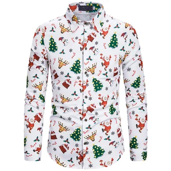Мъжки празнични ризи, Коледни Нови ризи с ревери и анимационни принтом, мъжки ежедневни модерна блуза с дълъг ръкав, Коледен празничен топ