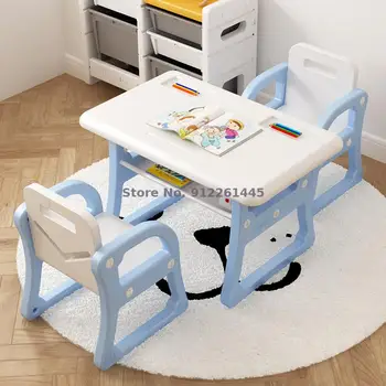 Набор от детски маси и столове за домашна работа бюро за детска градина домакински играчка за обучение маса, стол за ученика