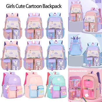 Нов голям училищен чанта, сладко училище раница за учениците, раница с анимационни заек, чанти и калъфи за книги за начално училище за момичета, Деца, Деца