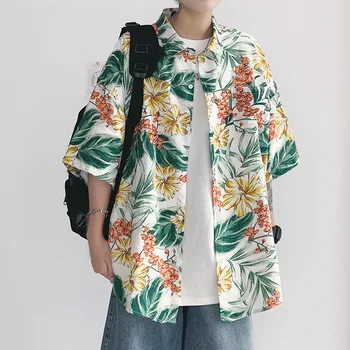 Нова Голяма мъжка плажна риза в Гонконгском стил, Ежедневни Мъжки риза с къси ръкави и принтом, Лятна Мъжка риза с къси ръкави 2023