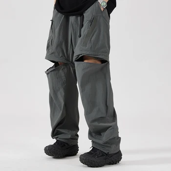 Новите Модни Летни Тънки бързо съхнещи Мъжки Панталони от кожа с цип, Провиснал Y2K, Улични Панталони, Унисекс, Чифт Спортни Панталони Оверсайз 5XL