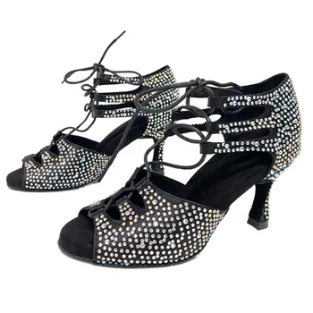 Обувки за латино танци За жените, обувки за балните танци като Танго, Обувки за танци с кристали на червената подметка, Дамски сандали, обувки за партита