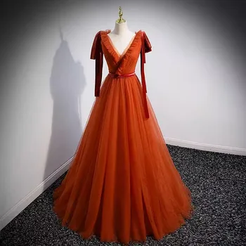 Оранжеви Вечерни рокли, Елегантни Тюлевые с кадифе и Дълги рокли за абитуриентски бал