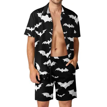 Плажни Мъжки комплекти Прилеп с шарени домашни любимци, Ежедневно риза, Летни Шорти с принтом, Готин костюм от 2 теми, Голям Размер