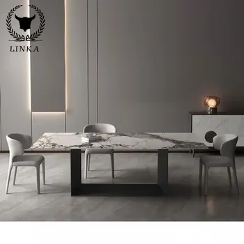 Правоъгълен Модерен Минималистичен Домашен Луксозна маса за Хранене от камък и мрамор