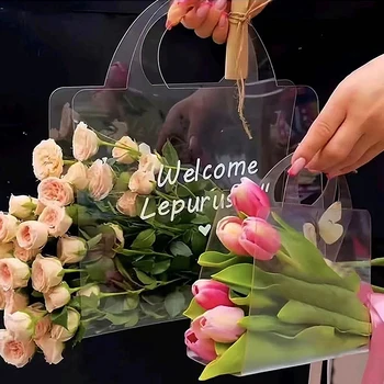 Прозрачната чанта за Букета цветя от PVC С дръжка, Чанта за опаковане на свежи цветя, Опаковане на ваучър за подарък на контейнера за партита, Кутия за Сватбени подаръци с рози
