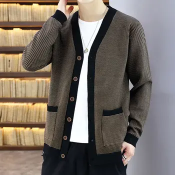 Пролет-есен 2023, Нов мъжки бизнес случайни пуловер райе с V-образно деколте, палта, мъжки модни приталенные джъмпери, възли жилетки B03