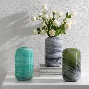 Проста стъклена ваза с мраморен дизайн, декорация за дома в хола