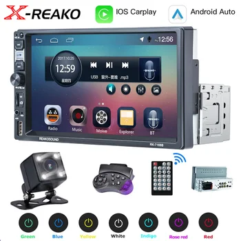 Радиото в автомобила на X-REAKO 1 Din Carplay Bluetooth авторадио 7 инча MP5 аудио-видео плейър, FM радио сензорен екран TF SD 1Din USB