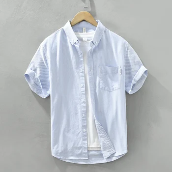 Риза с къс ръкав в една вертикална лента за мъже, Летни Нови Модни Потници, Мъжки Дишаща Ежедневни офис риза