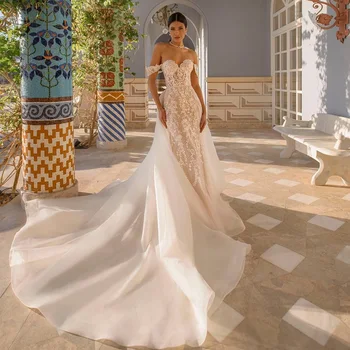 Сватбена рокля Русалка 2023, Сватбената рокля на Върха на Поли, Лейси Апликация 