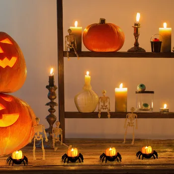 Светлини Хелоуин Led Свещ Тиква Свещник Лампа Spider Честит Хелоуин Карнавал Декор Парти Ужас Череп Декор на домашен бар