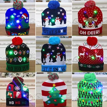 Светодиодна Коледна шапка, Пуловер, Вязаная шапчица, Коледно осветление, Вязаная шапка, Коледен подарък за деца и възрастни, Коледа 2023, Коледа интериор