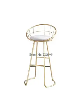 Скандинавски бар стол, домакински стол с желязна облегалка, модерен прост табуретка с високи крака, рецепция магазин чай с мляко, стол за почивка