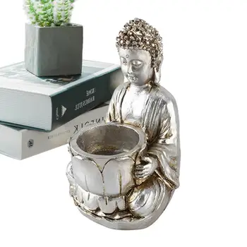 Статуя на Буда Титуляр от Чаено Лампа Титуляр от Чаено Лампа От смола, Статуетка Медитира Буда, Статуетка на Буда, Статуетка Дзен, Led Титуляр от Чаено Лампа