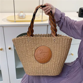 Тканая чанта през рамо, в ретро стил - лека дамска чанта за плажа, ежедневните разходки