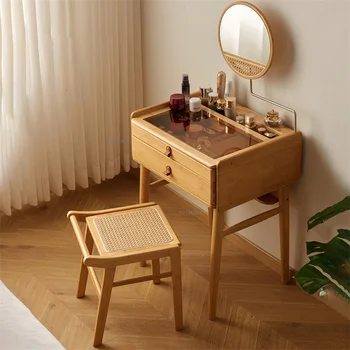 Тоалетка с огледало в японски стил, Мебели за спални, Кутия за съхранение на спалня с огледала, Органайзер за тоалетна масичка, Стъклен шкаф за грим Z