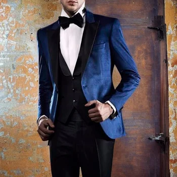 Тъмно синьо кадифе приталенные мъжки костюми, Ушити по поръчка, Смокинги на Младоженеца за сватбени партита, мъжки моден костюм 2023