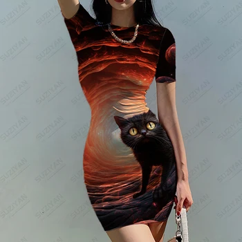 Улично рокля с 3D-принтом 